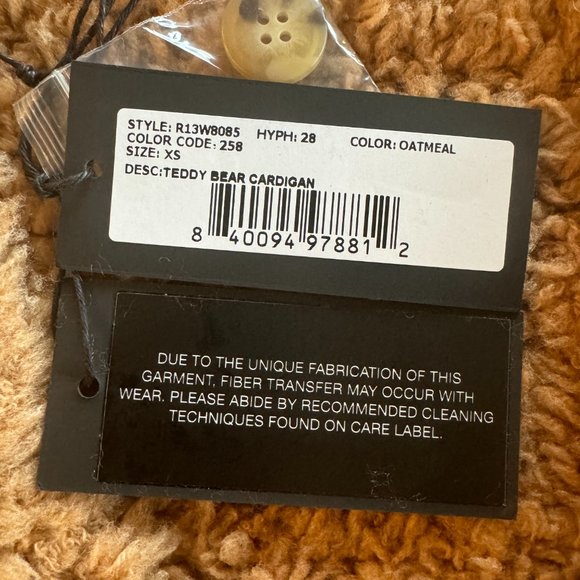 R13 Teddy Bear Cardigan Long Brown Oatmeal Fuzzy Button Down Long Sleeve Wool - Picture 5 of 5